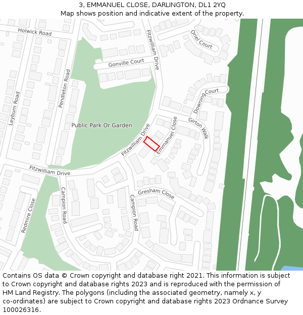 3, EMMANUEL CLOSE, DARLINGTON, DL1 2YQ: Location map and indicative extent of plot