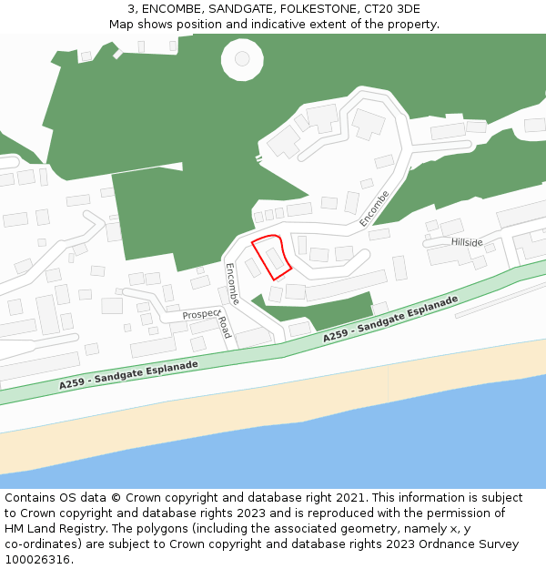 3, ENCOMBE, SANDGATE, FOLKESTONE, CT20 3DE: Location map and indicative extent of plot