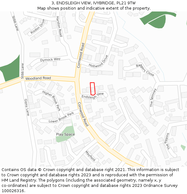 3, ENDSLEIGH VIEW, IVYBRIDGE, PL21 9TW: Location map and indicative extent of plot