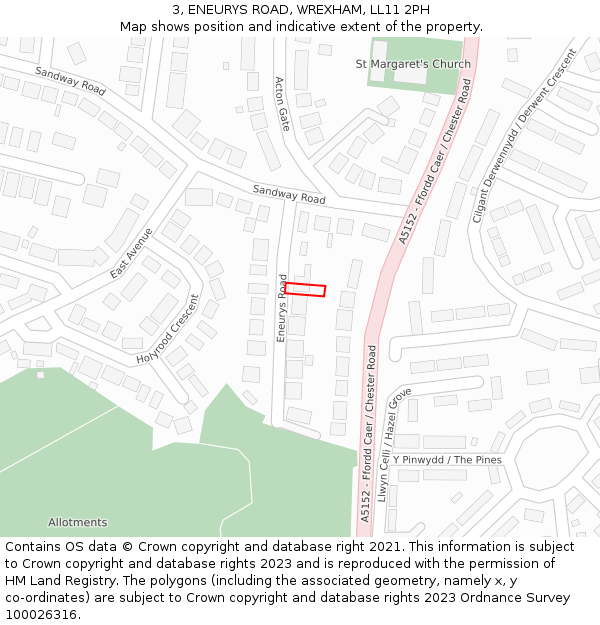 3, ENEURYS ROAD, WREXHAM, LL11 2PH: Location map and indicative extent of plot