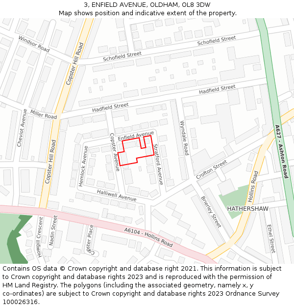 3, ENFIELD AVENUE, OLDHAM, OL8 3DW: Location map and indicative extent of plot