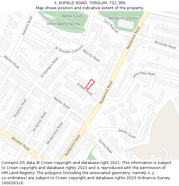 3, ENFIELD ROAD, TORQUAY, TQ1 3RS: Location map and indicative extent of plot
