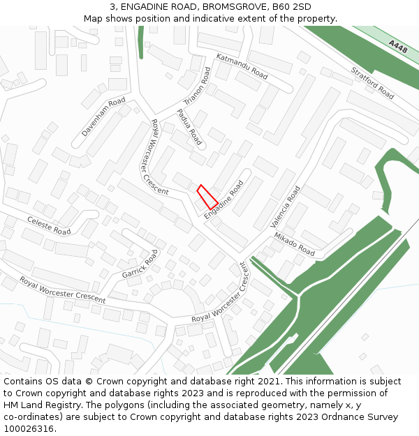3, ENGADINE ROAD, BROMSGROVE, B60 2SD: Location map and indicative extent of plot