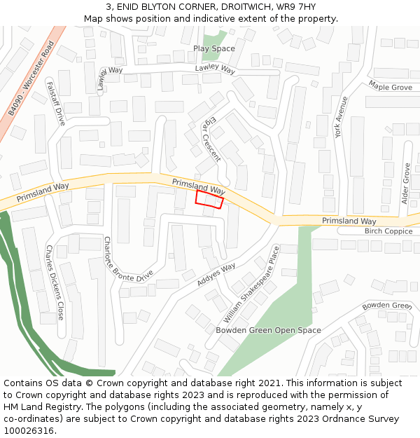 3, ENID BLYTON CORNER, DROITWICH, WR9 7HY: Location map and indicative extent of plot
