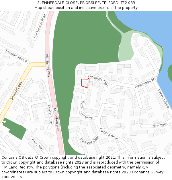 3, ENNERDALE CLOSE, PRIORSLEE, TELFORD, TF2 9RR: Location map and indicative extent of plot