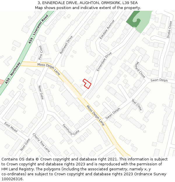 3, ENNERDALE DRIVE, AUGHTON, ORMSKIRK, L39 5EA: Location map and indicative extent of plot