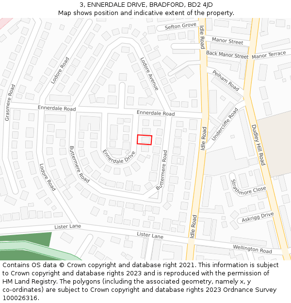 3, ENNERDALE DRIVE, BRADFORD, BD2 4JD: Location map and indicative extent of plot
