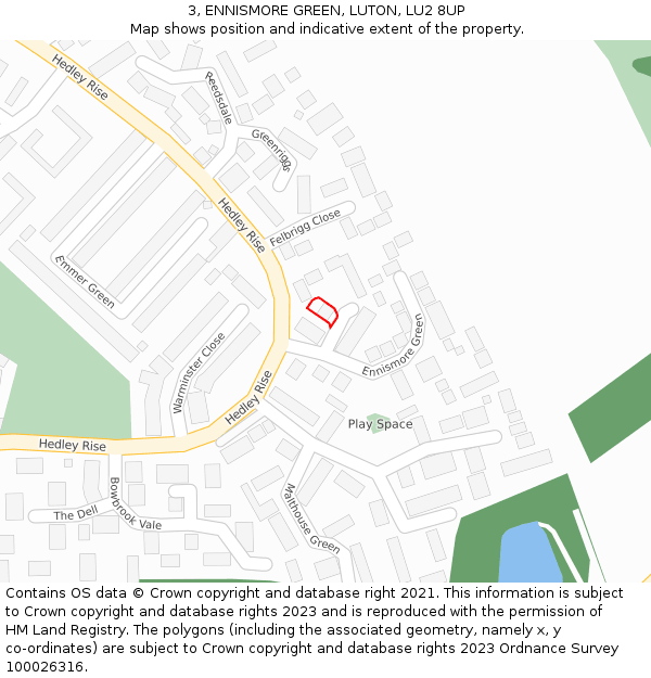 3, ENNISMORE GREEN, LUTON, LU2 8UP: Location map and indicative extent of plot