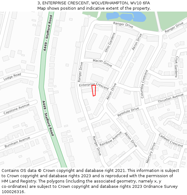 3, ENTERPRISE CRESCENT, WOLVERHAMPTON, WV10 6FA: Location map and indicative extent of plot