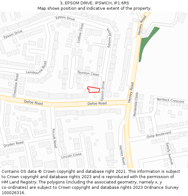 3, EPSOM DRIVE, IPSWICH, IP1 6RS: Location map and indicative extent of plot
