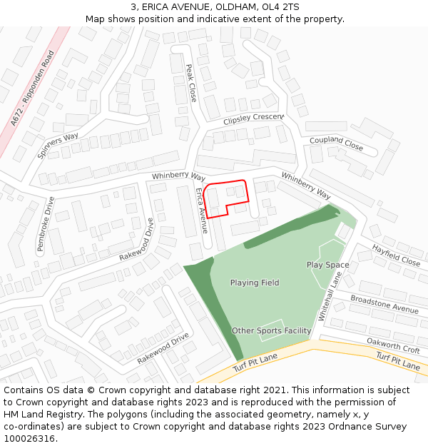 3, ERICA AVENUE, OLDHAM, OL4 2TS: Location map and indicative extent of plot