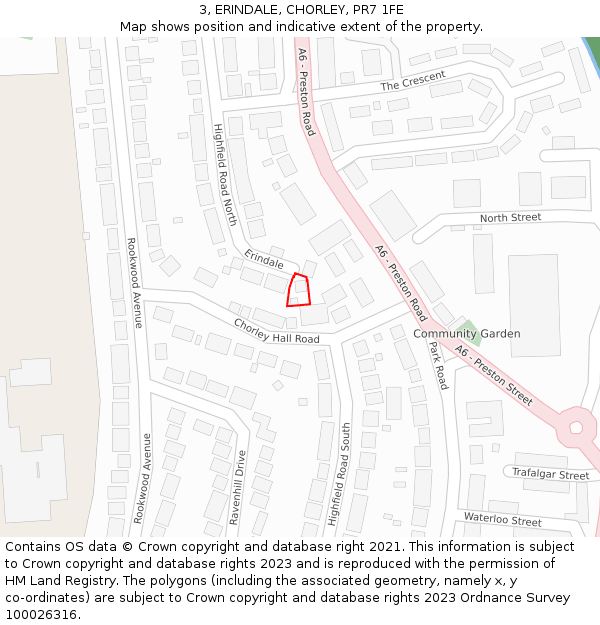 3, ERINDALE, CHORLEY, PR7 1FE: Location map and indicative extent of plot