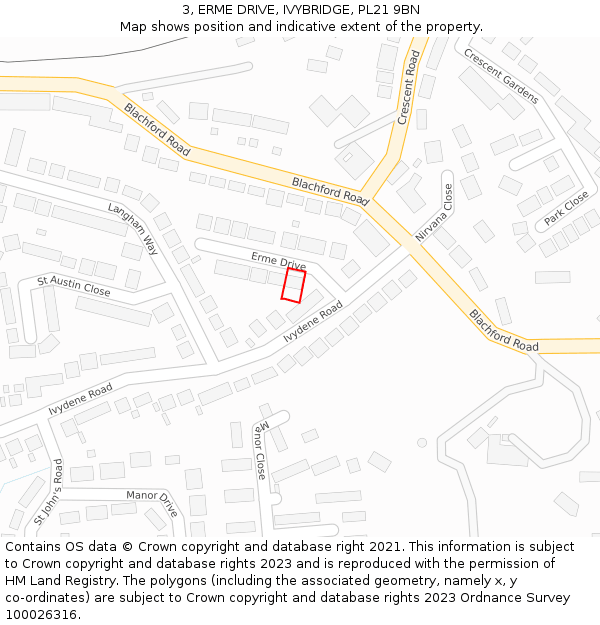 3, ERME DRIVE, IVYBRIDGE, PL21 9BN: Location map and indicative extent of plot