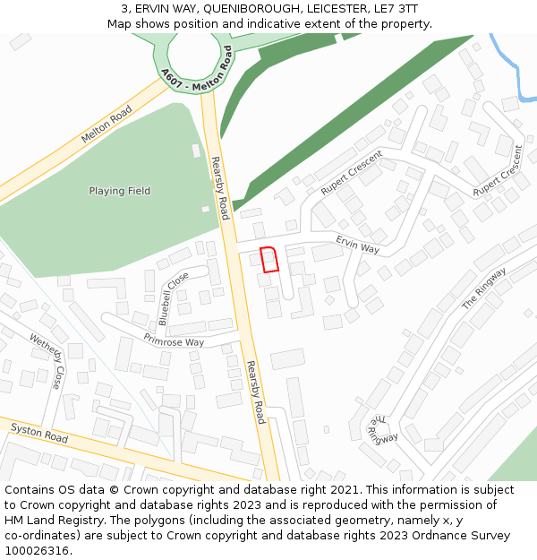 3, ERVIN WAY, QUENIBOROUGH, LEICESTER, LE7 3TT: Location map and indicative extent of plot