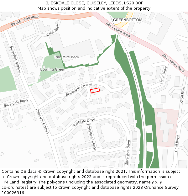 3, ESKDALE CLOSE, GUISELEY, LEEDS, LS20 8QF: Location map and indicative extent of plot