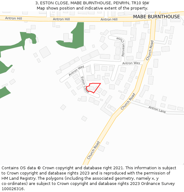 3, ESTON CLOSE, MABE BURNTHOUSE, PENRYN, TR10 9JW: Location map and indicative extent of plot