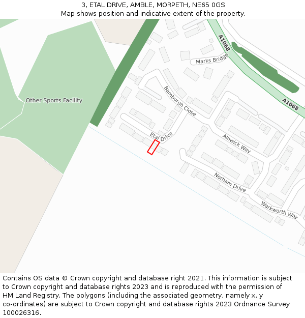 3, ETAL DRIVE, AMBLE, MORPETH, NE65 0GS: Location map and indicative extent of plot