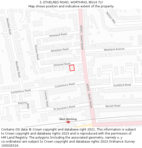 3, ETHELRED ROAD, WORTHING, BN14 7LY: Location map and indicative extent of plot