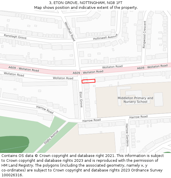 3, ETON GROVE, NOTTINGHAM, NG8 1FT: Location map and indicative extent of plot