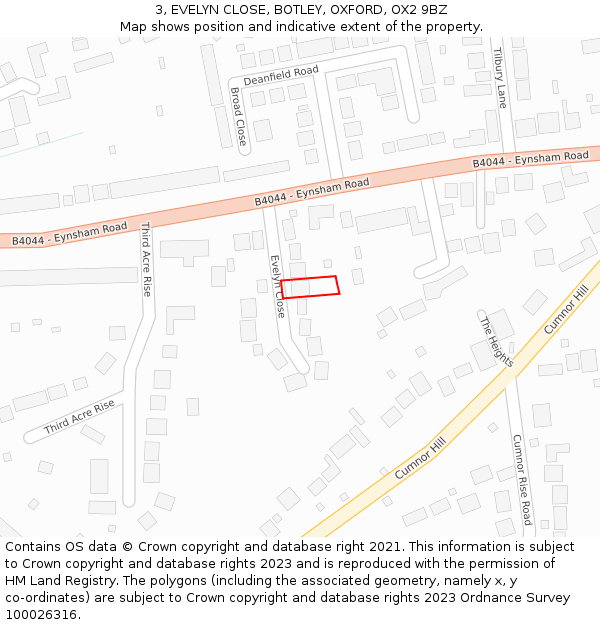 3, EVELYN CLOSE, BOTLEY, OXFORD, OX2 9BZ: Location map and indicative extent of plot