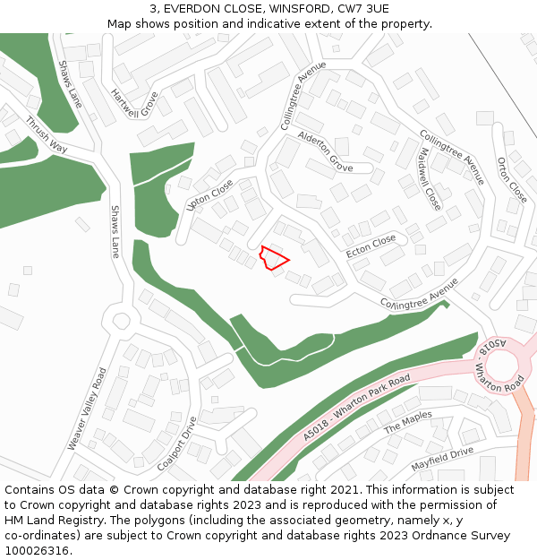 3, EVERDON CLOSE, WINSFORD, CW7 3UE: Location map and indicative extent of plot