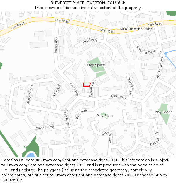 3, EVERETT PLACE, TIVERTON, EX16 6UN: Location map and indicative extent of plot