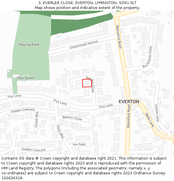 3, EVERLEA CLOSE, EVERTON, LYMINGTON, SO41 0LT: Location map and indicative extent of plot