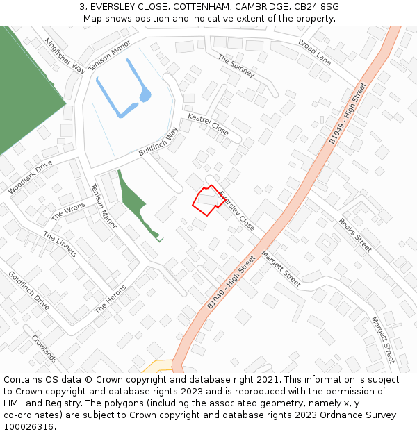 3, EVERSLEY CLOSE, COTTENHAM, CAMBRIDGE, CB24 8SG: Location map and indicative extent of plot