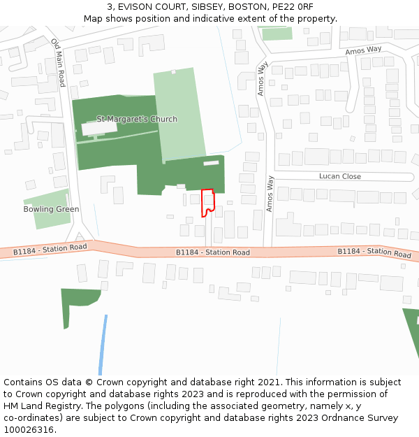 3, EVISON COURT, SIBSEY, BOSTON, PE22 0RF: Location map and indicative extent of plot