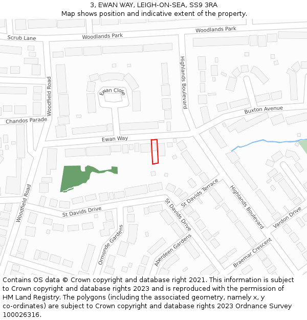 3, EWAN WAY, LEIGH-ON-SEA, SS9 3RA: Location map and indicative extent of plot