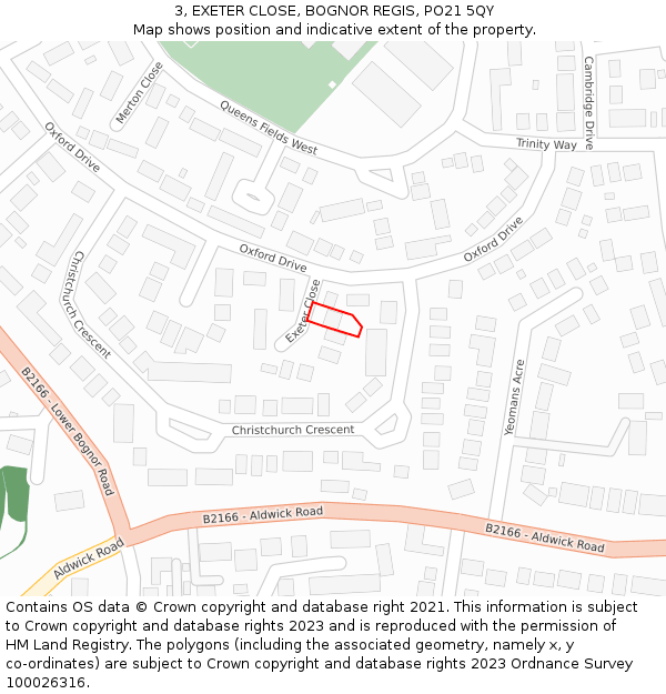 3, EXETER CLOSE, BOGNOR REGIS, PO21 5QY: Location map and indicative extent of plot