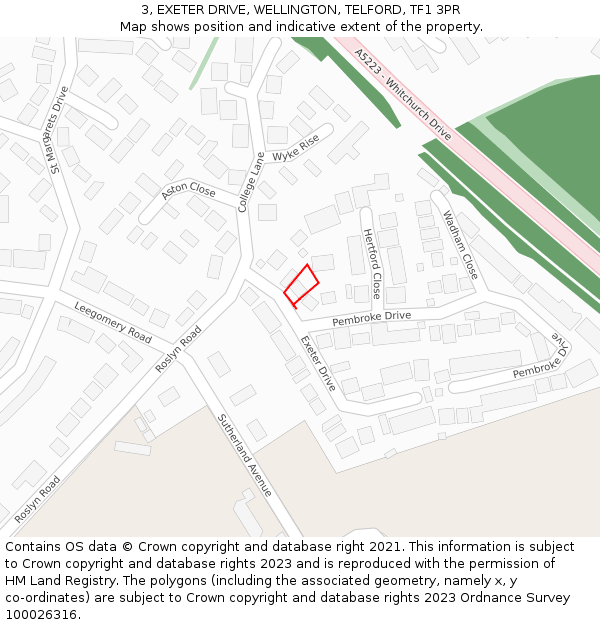 3, EXETER DRIVE, WELLINGTON, TELFORD, TF1 3PR: Location map and indicative extent of plot