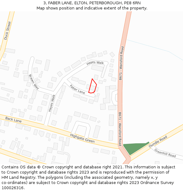 3, FABER LANE, ELTON, PETERBOROUGH, PE8 6RN: Location map and indicative extent of plot