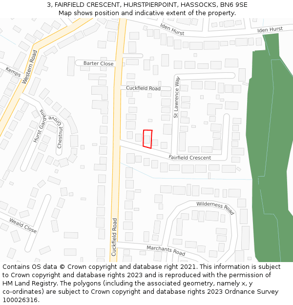 3, FAIRFIELD CRESCENT, HURSTPIERPOINT, HASSOCKS, BN6 9SE: Location map and indicative extent of plot