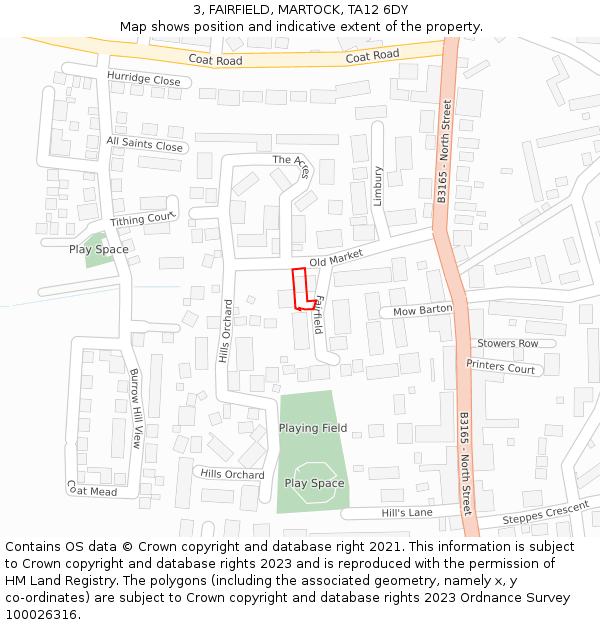 3, FAIRFIELD, MARTOCK, TA12 6DY: Location map and indicative extent of plot