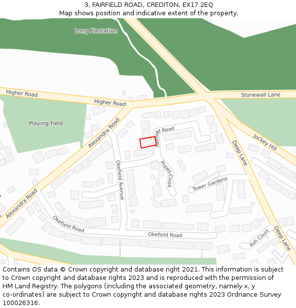 3, FAIRFIELD ROAD, CREDITON, EX17 2EQ: Location map and indicative extent of plot