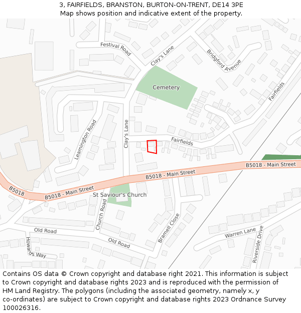 3, FAIRFIELDS, BRANSTON, BURTON-ON-TRENT, DE14 3PE: Location map and indicative extent of plot