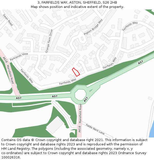 3, FAIRFIELDS WAY, ASTON, SHEFFIELD, S26 2HB: Location map and indicative extent of plot