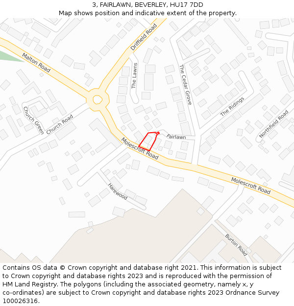 3, FAIRLAWN, BEVERLEY, HU17 7DD: Location map and indicative extent of plot