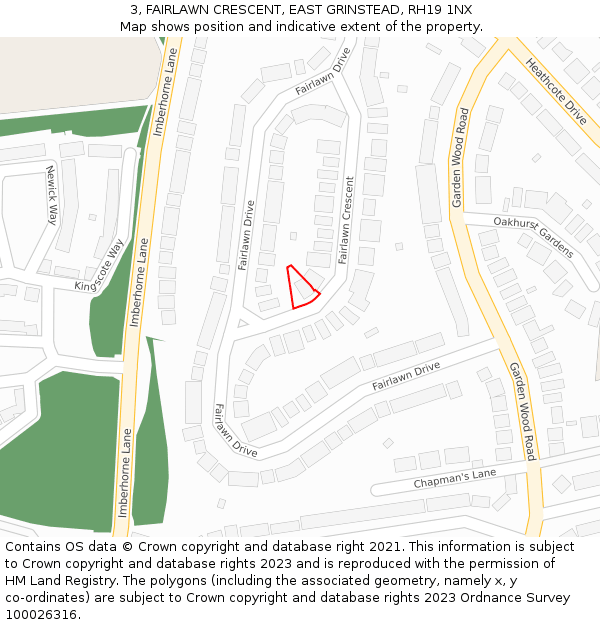 3, FAIRLAWN CRESCENT, EAST GRINSTEAD, RH19 1NX: Location map and indicative extent of plot