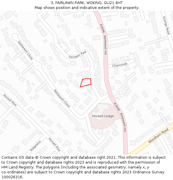 3, FAIRLAWN PARK, WOKING, GU21 4HT: Location map and indicative extent of plot