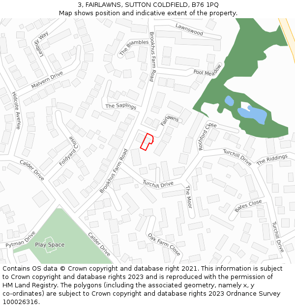 3, FAIRLAWNS, SUTTON COLDFIELD, B76 1PQ: Location map and indicative extent of plot