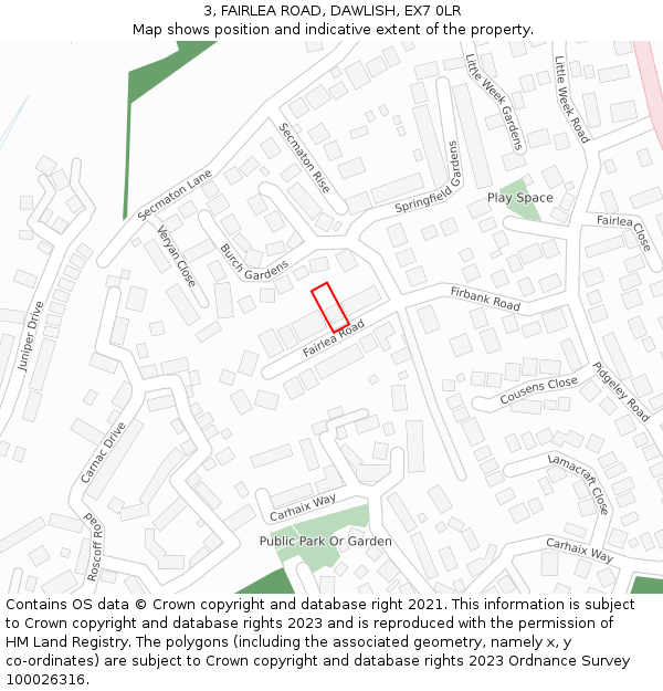 3, FAIRLEA ROAD, DAWLISH, EX7 0LR: Location map and indicative extent of plot