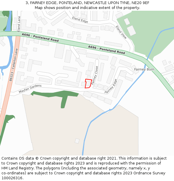 3, FAIRNEY EDGE, PONTELAND, NEWCASTLE UPON TYNE, NE20 9EF: Location map and indicative extent of plot