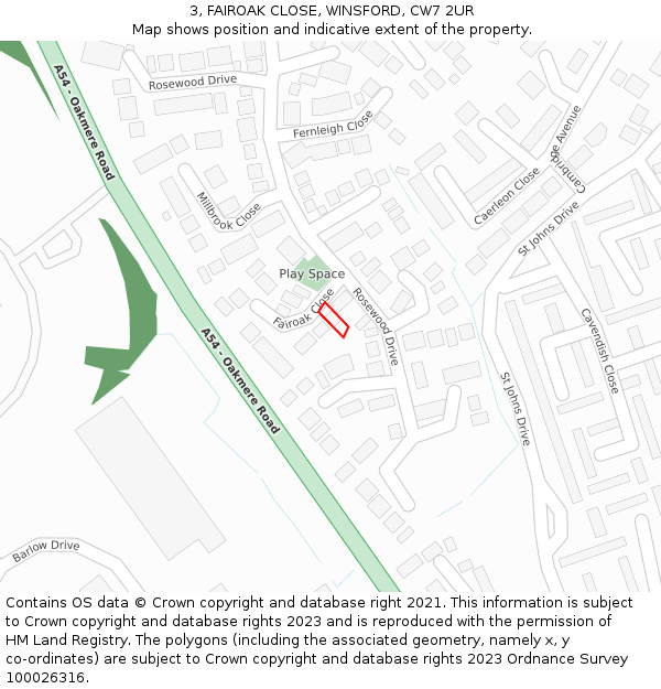 3, FAIROAK CLOSE, WINSFORD, CW7 2UR: Location map and indicative extent of plot