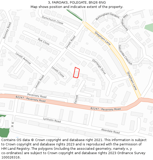 3, FAIROAKS, POLEGATE, BN26 6NG: Location map and indicative extent of plot