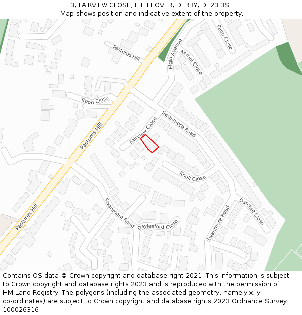 3, FAIRVIEW CLOSE, LITTLEOVER, DERBY, DE23 3SF: Location map and indicative extent of plot