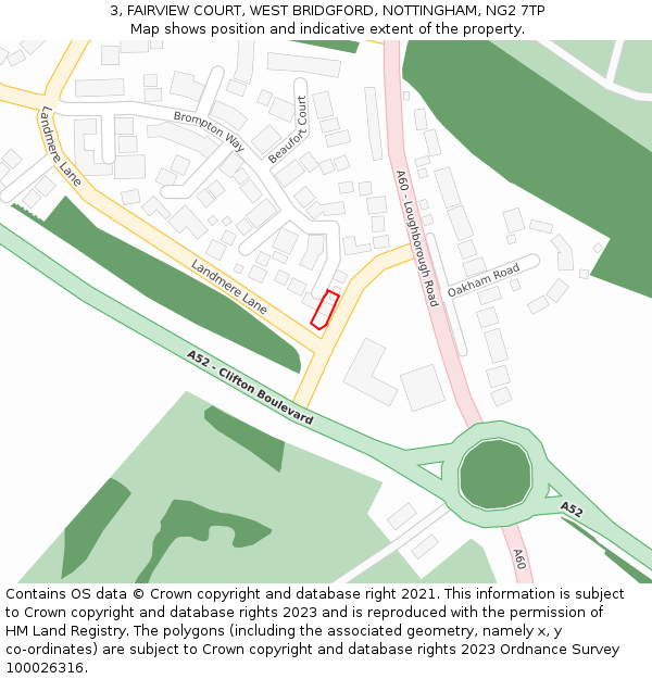 3, FAIRVIEW COURT, WEST BRIDGFORD, NOTTINGHAM, NG2 7TP: Location map and indicative extent of plot