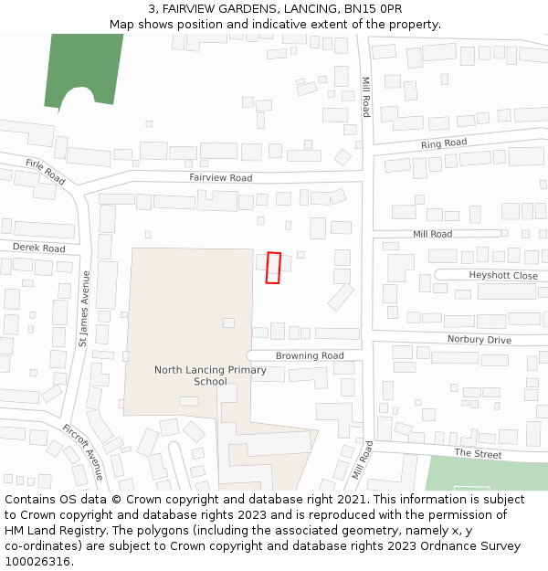 3, FAIRVIEW GARDENS, LANCING, BN15 0PR: Location map and indicative extent of plot