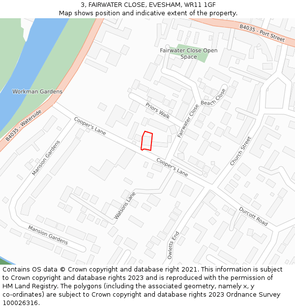 3, FAIRWATER CLOSE, EVESHAM, WR11 1GF: Location map and indicative extent of plot